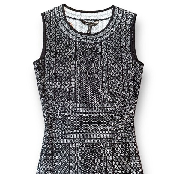 BCBG Max Azria Womens Jose Dress XS Black White Geometric Knit Bodycon Sheath - Picture 4 of 9